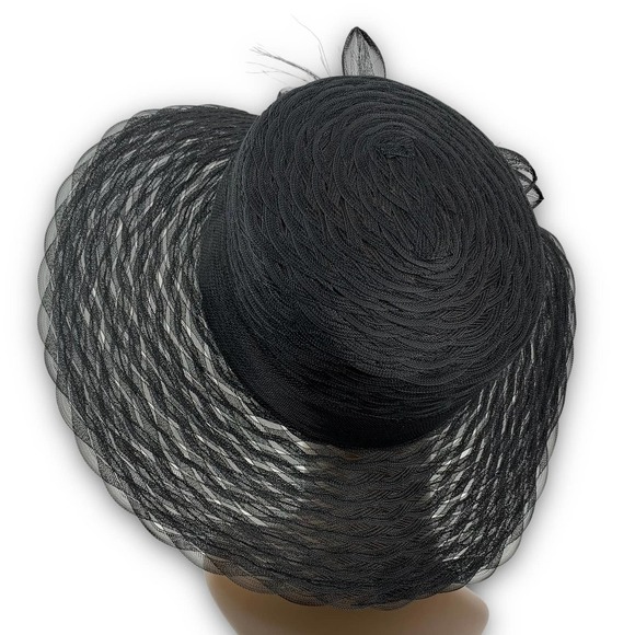 Vintage PLAZE SUITE NEW YORK glam black mesh hat with large bow - Picture 11 of 12